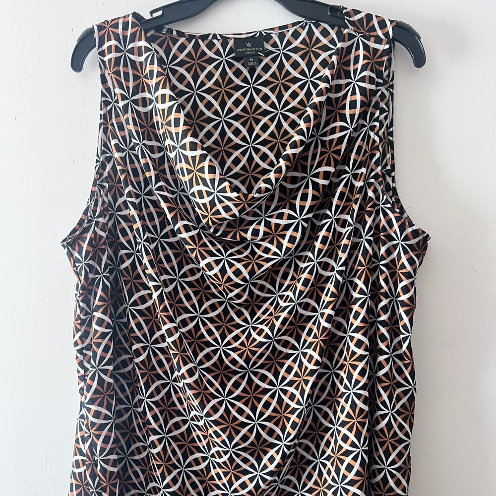 Worthington Multicolor Geometric Print Sheer Sleeveless Blouse Women's Plus 1X